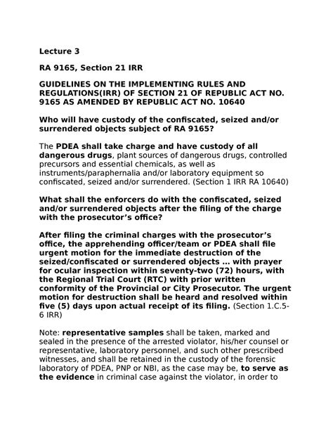 ra 9165 irr|Sec. 21, Art. II of R.A. No. 9165; seizure, marking; apprehending .